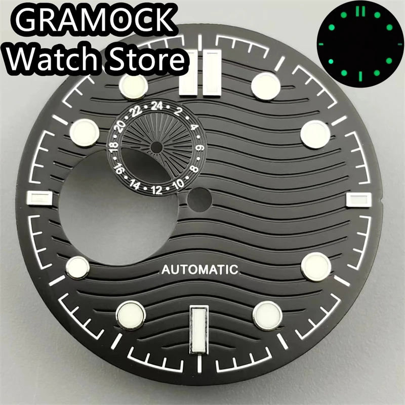 GRAMOCK 31mm Watch Dial Black/White/Blue Water Ripple Skeleton Dial Luminous for NH39 Movement Mechanical Watch Accessories