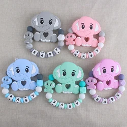 Personalized Name Custom Baby Pacifier Chains Silicone Teether Toys Newborn Toddler Pacifier Clips Holder Elephant Baby Teething