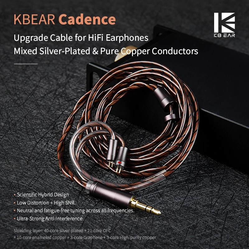 KBEAR Cadence earphone cable Upgrade Cable for HiFi Earphones Mixed Silver-Plated & Pure Copper Conductors