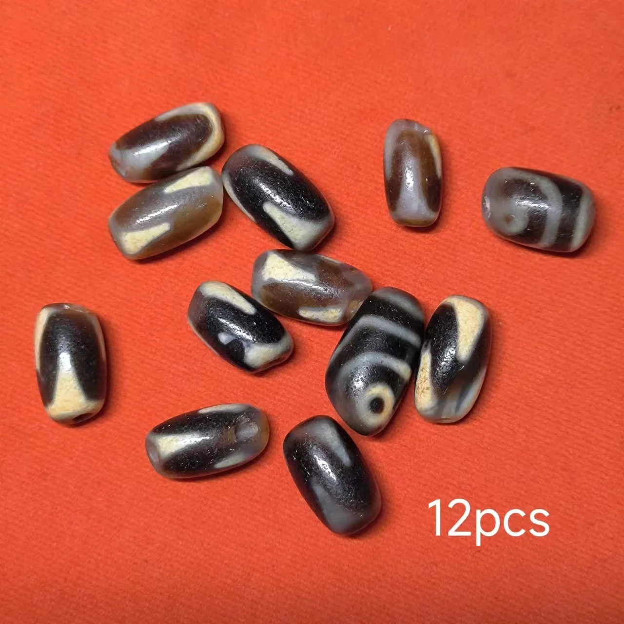 

12pcs/lot Natural Tiger Tooth Two Eyes Old Agate Dzi broken beads yellow teeth Special hole Thousand-year-old beads beads gem