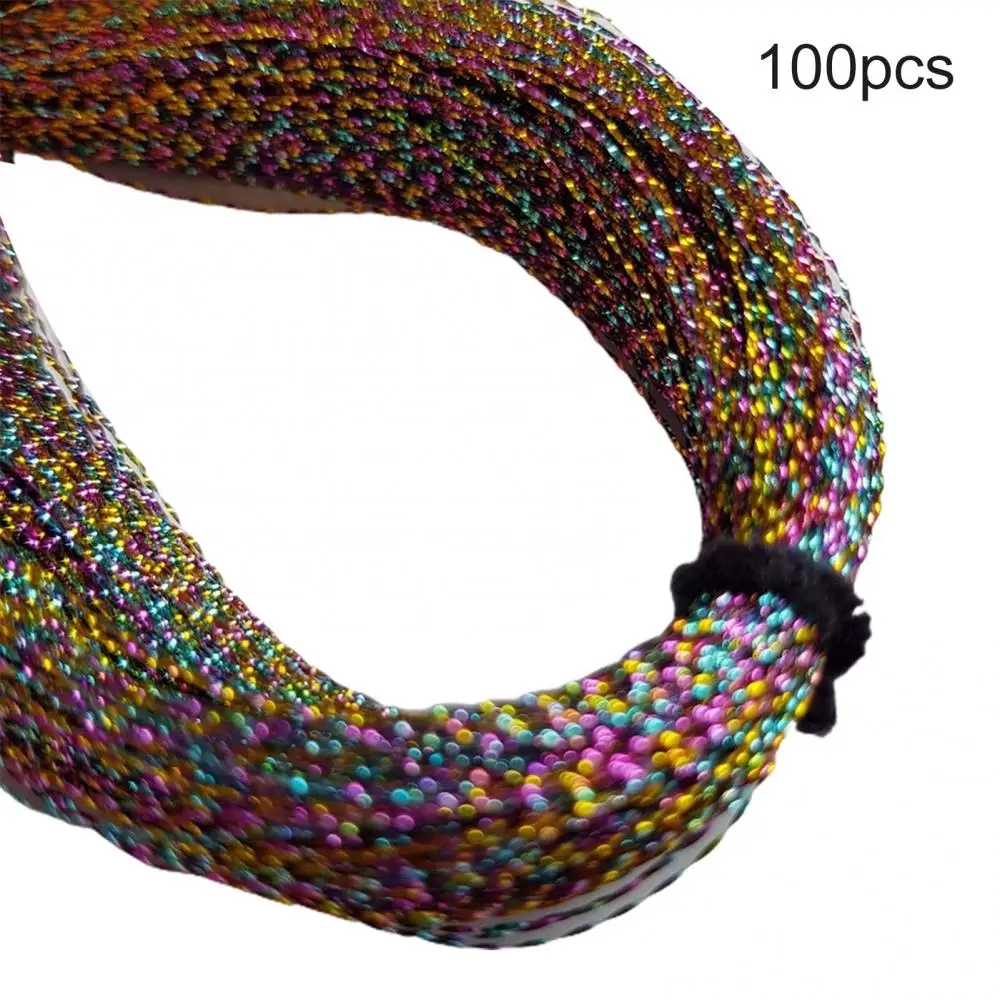 100Pcs Twisted Holographic Tinsel Fly Tying Crystal Flash Material Fishing Tackle Lure Jig Hook Lines Feather Accessories