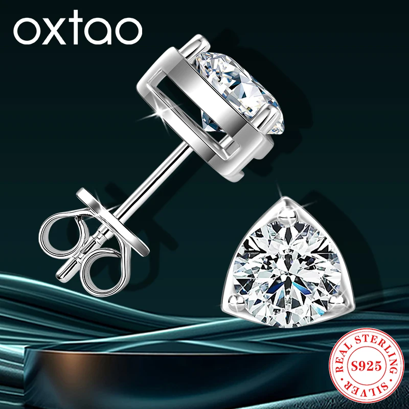 

OXTAO Moissanite Solitaire Earring 1.0CT D VVS1 Certified Lab Diamond S925 Sterling Silver Triangle Stud Earrings for Women Man