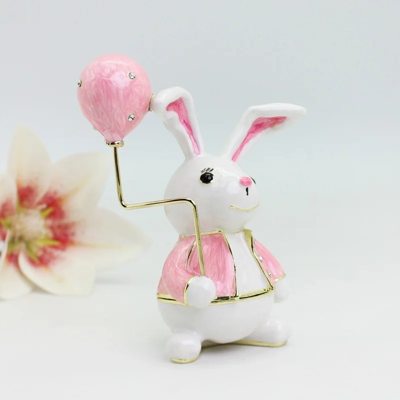 SHINNYGIFTS Enamel Rabbit Decorative Box Graduation Gift A cartoon bunny ornament holding a balloon Easter bunny