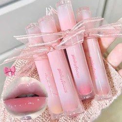 Brillo de labios de agua con espejo de arco para mujer, taza antiadherente duradera, maquillaje de lápiz labial de gelatina translúcida roja desnuda, cosmético coreano