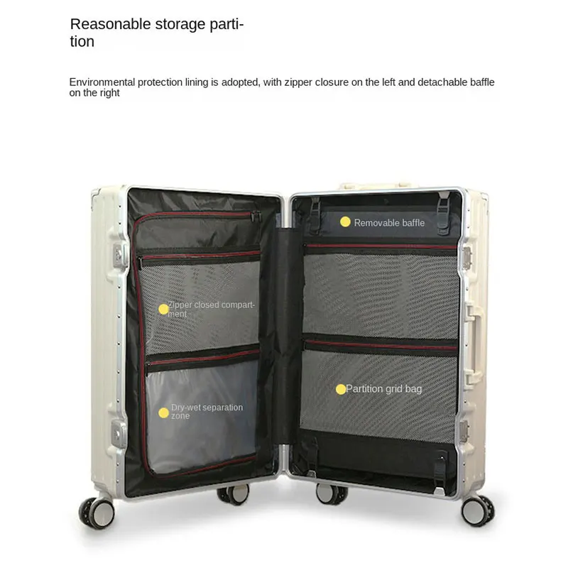 Aluminium Frame Cabine Koffer 20 "Trolley Case Vrouwelijke Multifunctionele Bagage Met Bekerhouder Grote Capaciteit Rollende Mannelijke Tas