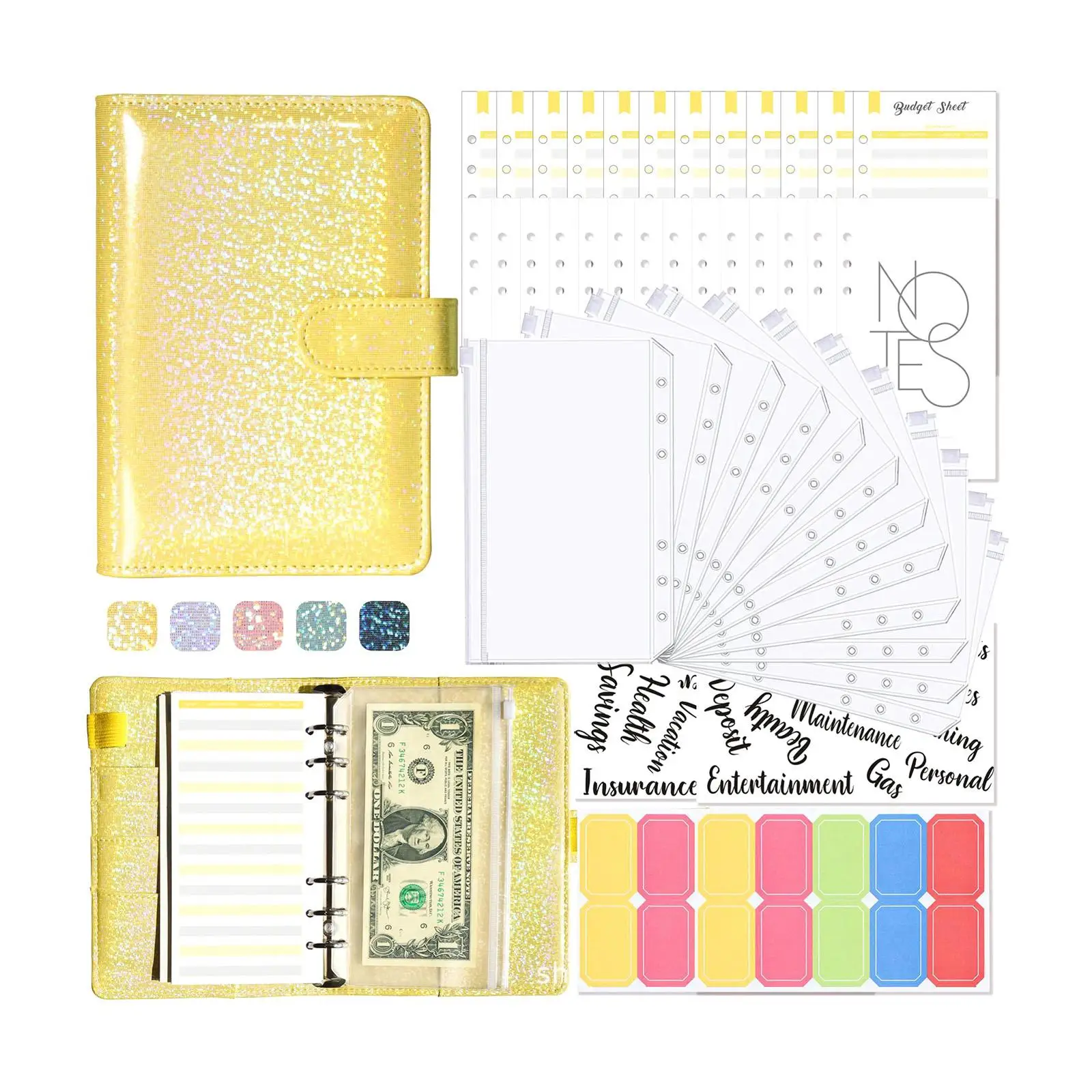 A6 Budget Binder Planner PVC Transparent Pockets for Money Budget Saving