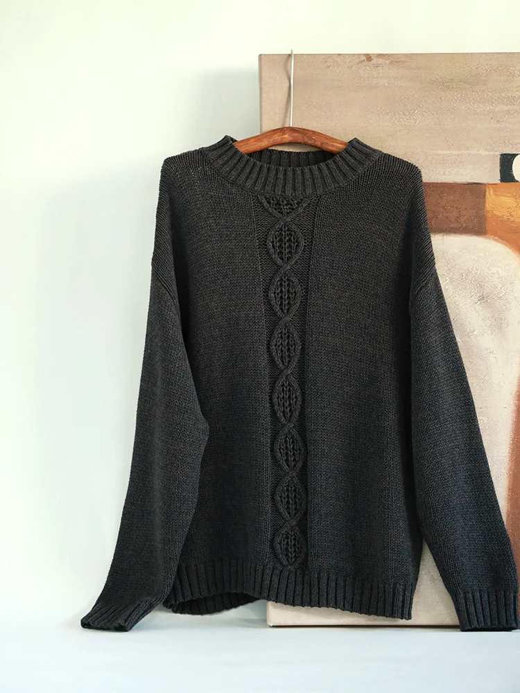 Comfortable round Ne Pullover Sweater Women's Top Long Velvet Goat Camere Embroidery Autumn Winter  Color Knitwear