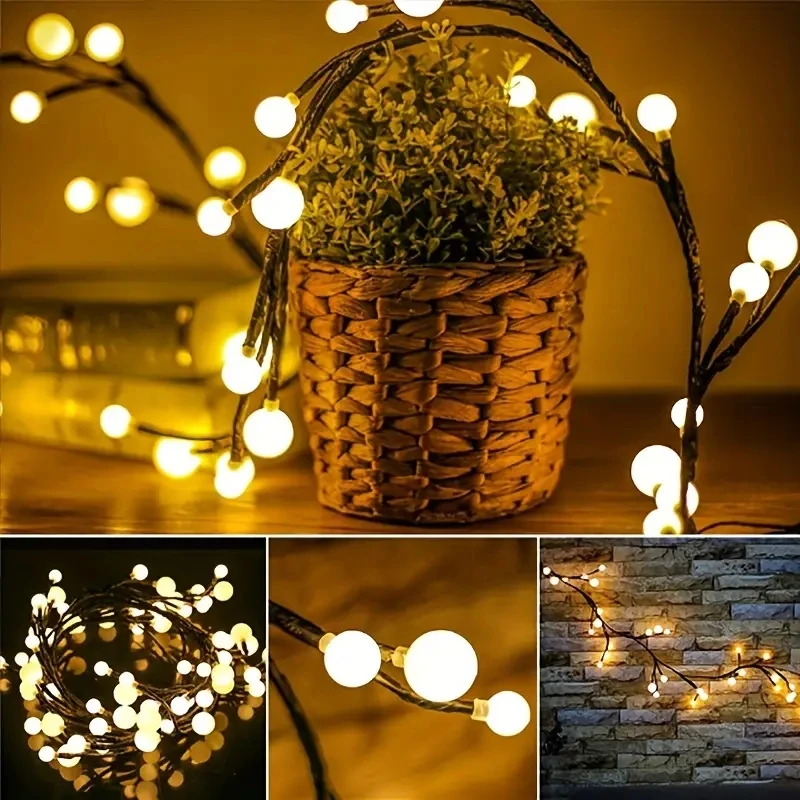 Branch Lights com Design Rattan Dobrável, USB, 48 LED, Decoração Interior, Perfeito para Festas de Natal, Iluminação de Parede do Jardim, 8 Modos