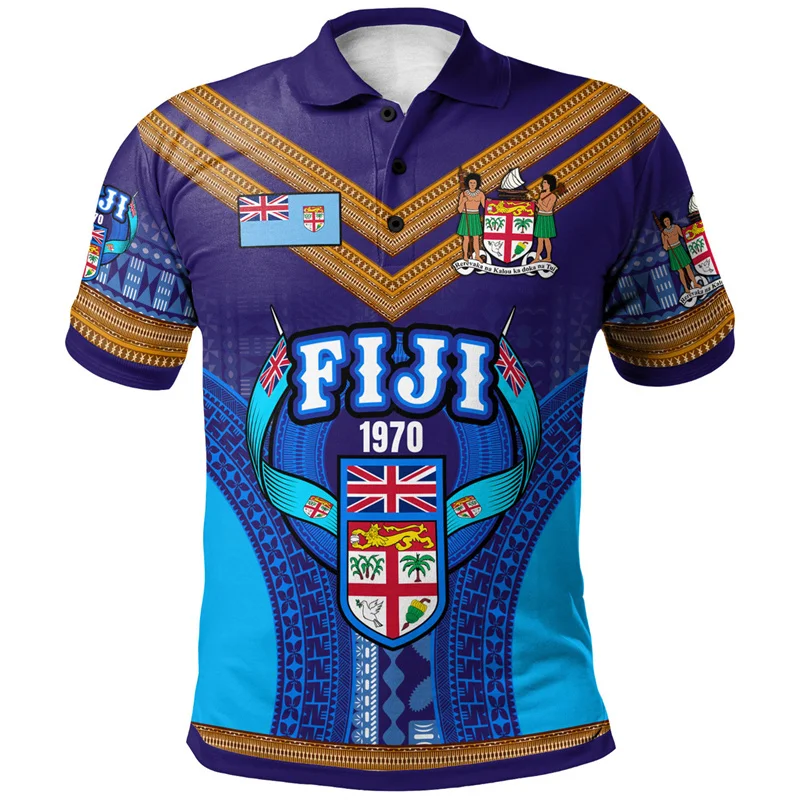 Summer Vintage 3D Printed FijiRugby Fiji Pride Polo Shirt Happy Fiji Day Graphic Polo Shirts For Men Kid Fashion Gym Sports Top