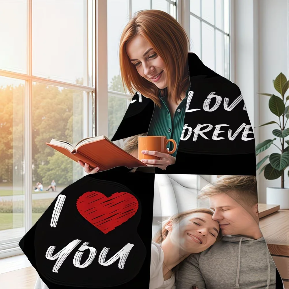 Personalized photo-crafted blanket. Upload 2 of your exclusive photos and images. Lightweight flannel bedspread/cushion blanket