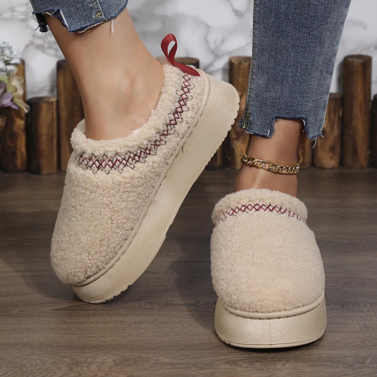 2024 New Women Fur Slippers Ankle Boots Flats Platform Short Plus Warm Flip Flops Cotton Shoes Luxury Brand Snow Slippers 35-41