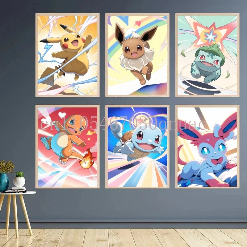 

Anime Pokemon Canvas Painting Pikachu Bulbasaur Squirtle Poster and Print Watercolor Wall Art Picture Home Decor Kids Gifts