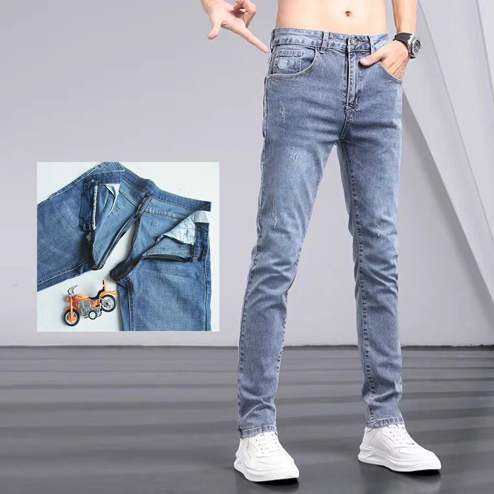 Fashion Youth Invisible Open Crotch Outdoor Sex Jeans Men Ripped Stretch Casual Pants Exoticism Slim Pencil Trousers Trend