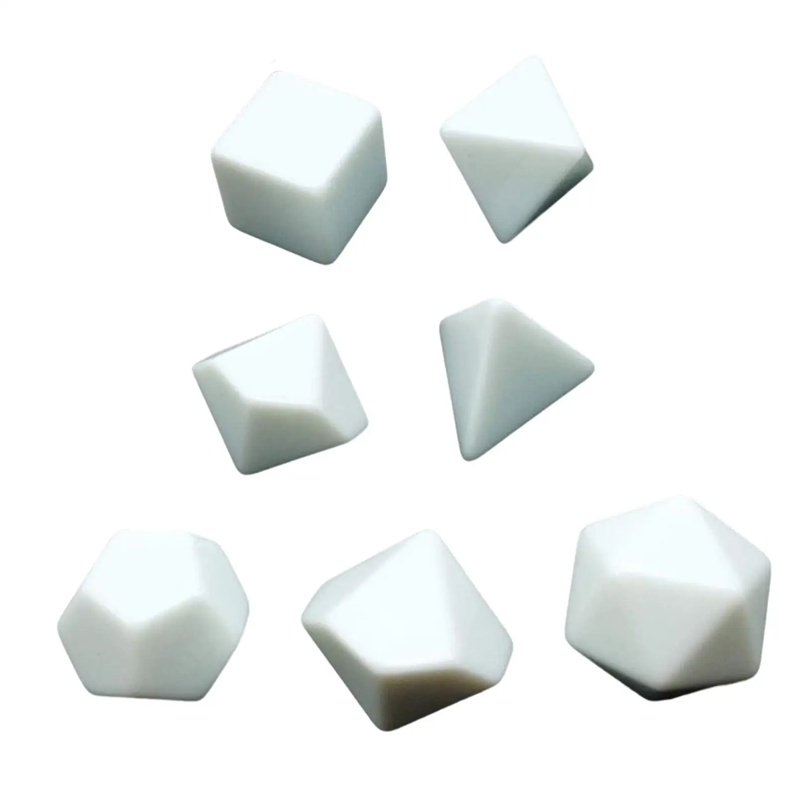 7Pcs White Empty Dices Blank Polyhedral RPG Dices Set D4 D6 D8 D10 D12 D20 for DIY Sticker Party Favor Role Playing Game