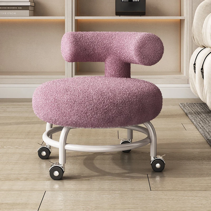 Nordic Household Cashmere Stools Living Room Furniture Universal Wheel Ottoman Creative Backrest Small Stool Pulley Low Stools