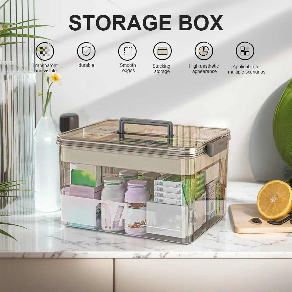 

Large Capacity Portable Storage Box for Groceries Transparent Multi-Layer Home Portable First Aid Kit Family Medicine Organizer