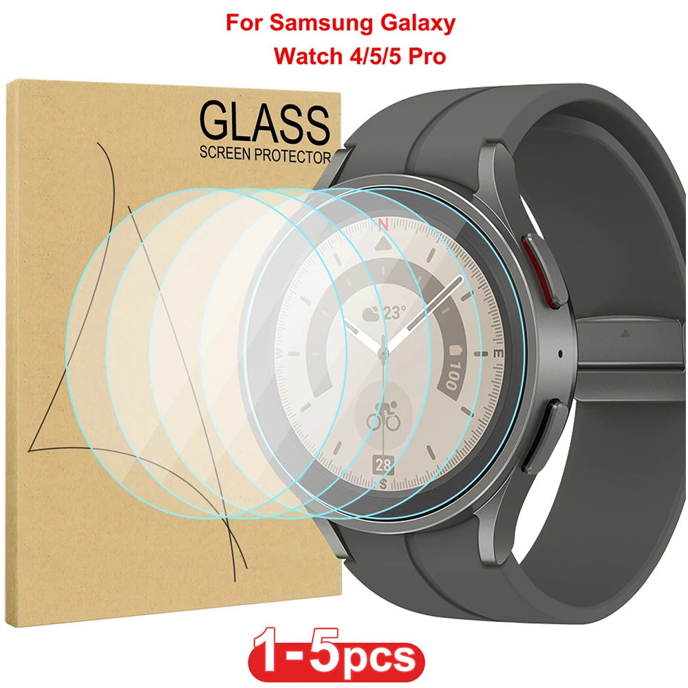 1-5PCS Tempered Glass for Samsung Galaxy Watch 5 Pro 45mm Waterproof Tempered Screen Protector Film for Watch 4/5 40mm/44mm