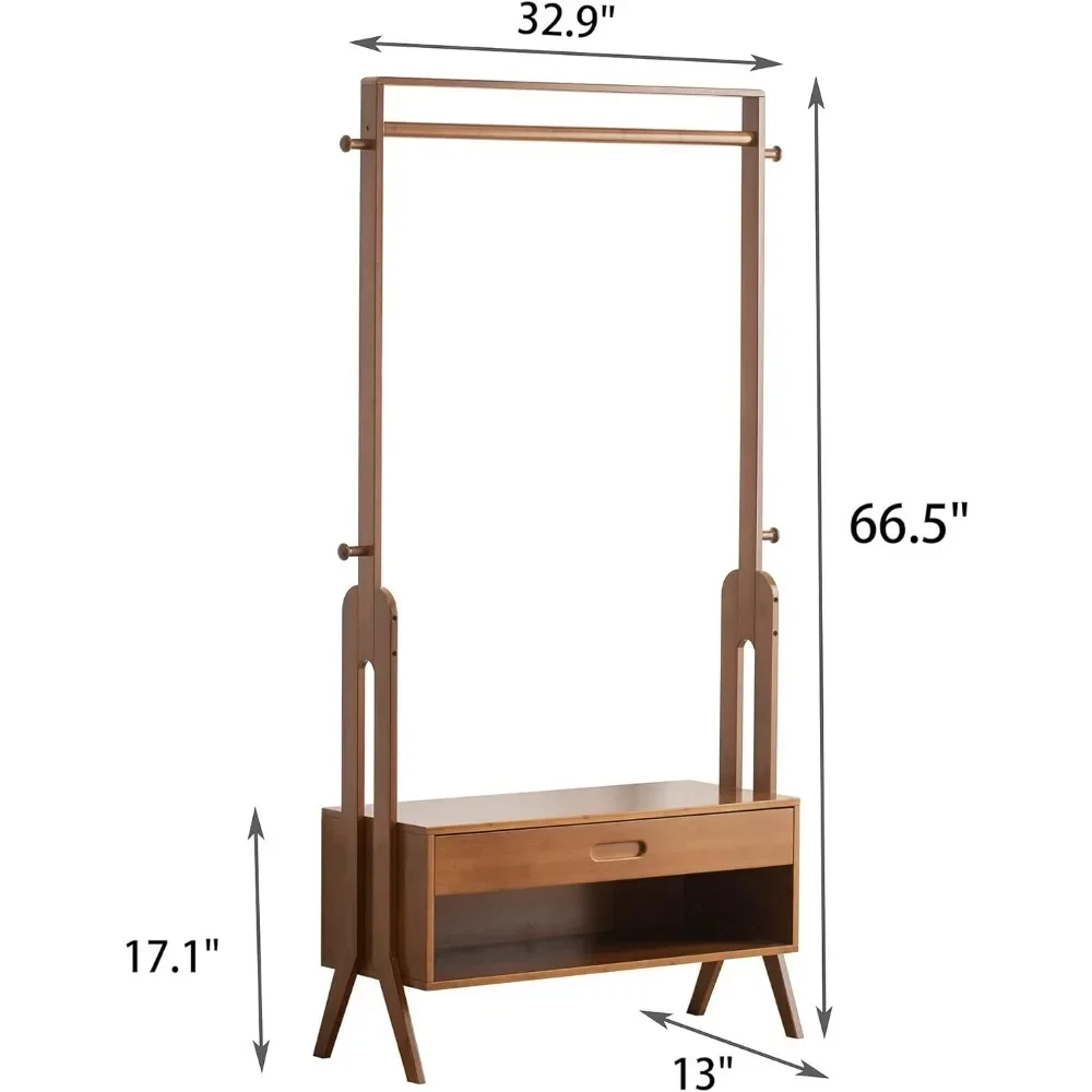 Garment Rack Freestanding Closet Organizers and Storage Drawers with Seat&Hooks, Coat Rack, Open Wardrobe for Entr