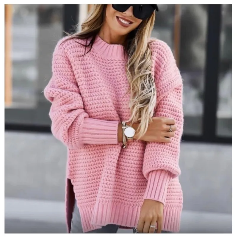 2025 maglione delle nuove donne mezzo collo alto autunno e inverno allentato elegante stile casual a maniche lunghe pullover in tinta unita lavorato a maglia