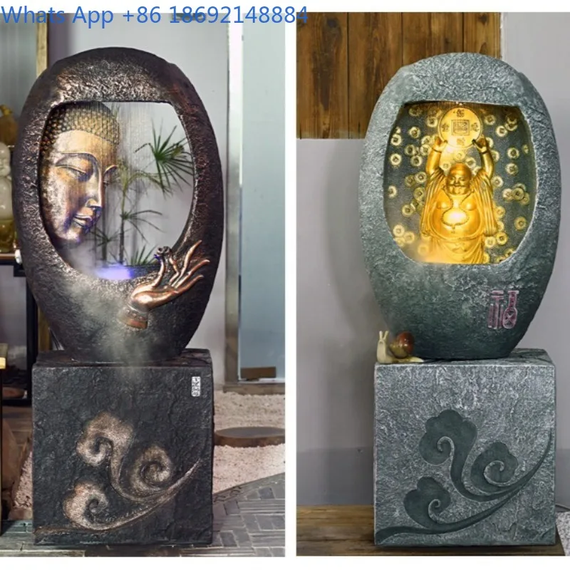 Buddha Statue Flowing Water Ornament Feng Shui Wealth Attracting Floor Fountain Office Zen Decorative Display - view 6