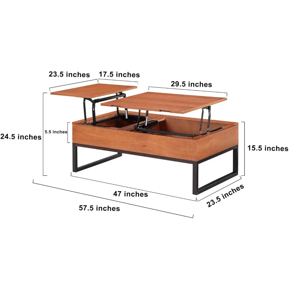 Salontafel met hefblad, salontafel met grote opbergruimte, houten stijgend tafelblad met verborgen compartiment voor appartement thuis