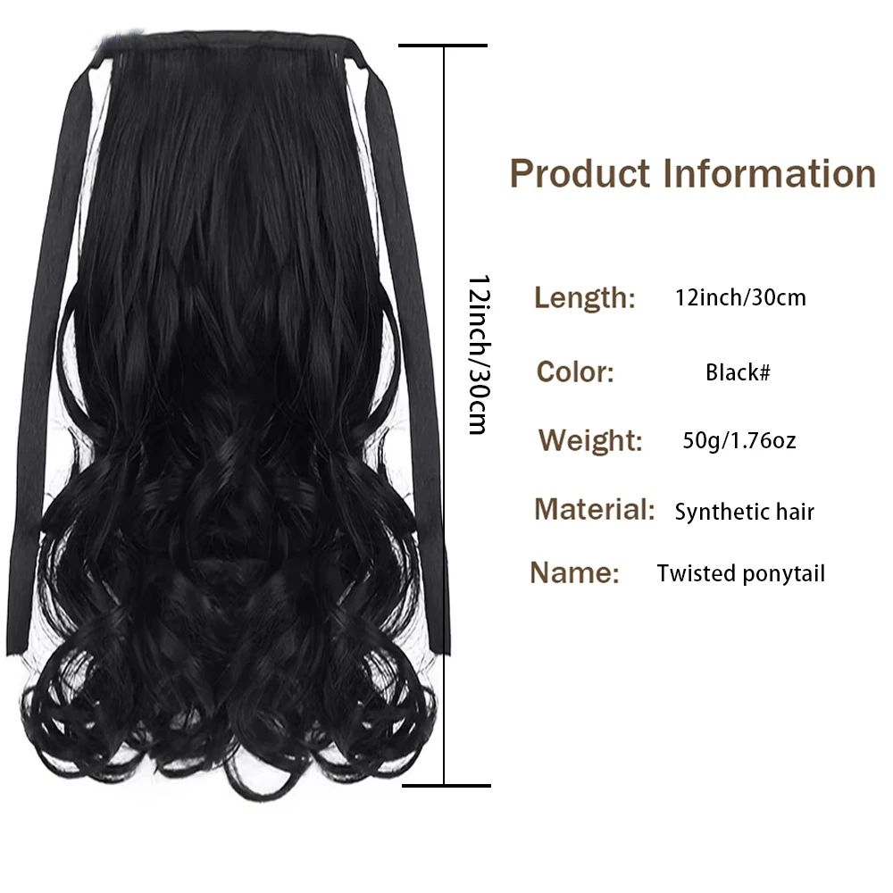 12inch black brown Women's Short Curly Ponytail Ribbon-tied Blossom Large Wave Style Realistic For Women Party