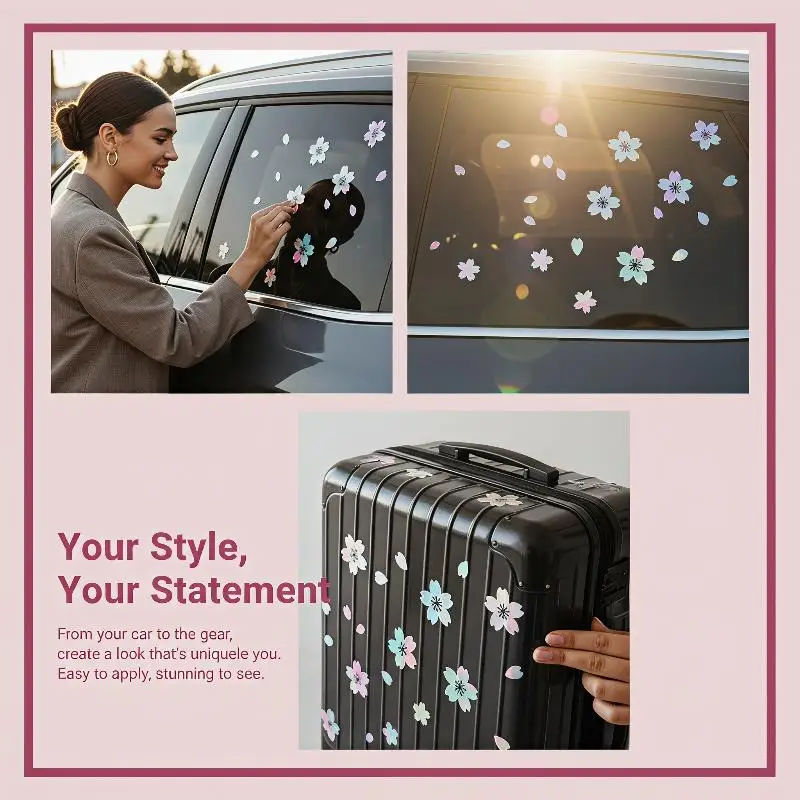 27pcs Blossom Car Sticker Set, Colorful Cherry Blossom Decals, Vinyl Waterproof Modification Accessories For Windshield
