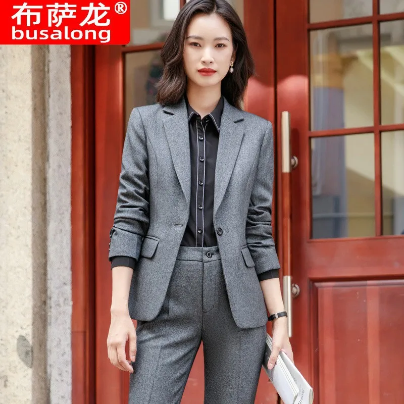 1605Autumn and WinterOLTraditional long-sleeved professional women's pantsuit, interview attire, blazer, workwear, business form