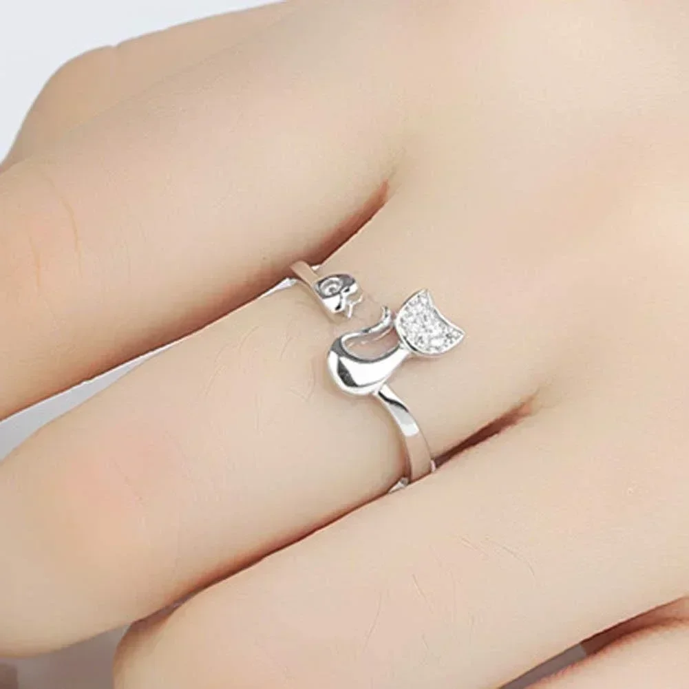 Charm Crystal Top Quality Cubic Zirconia Crystal Inlaid Cute Animal Cat Ring for Women Girls Fashion Animal Anillo De Mujer Open