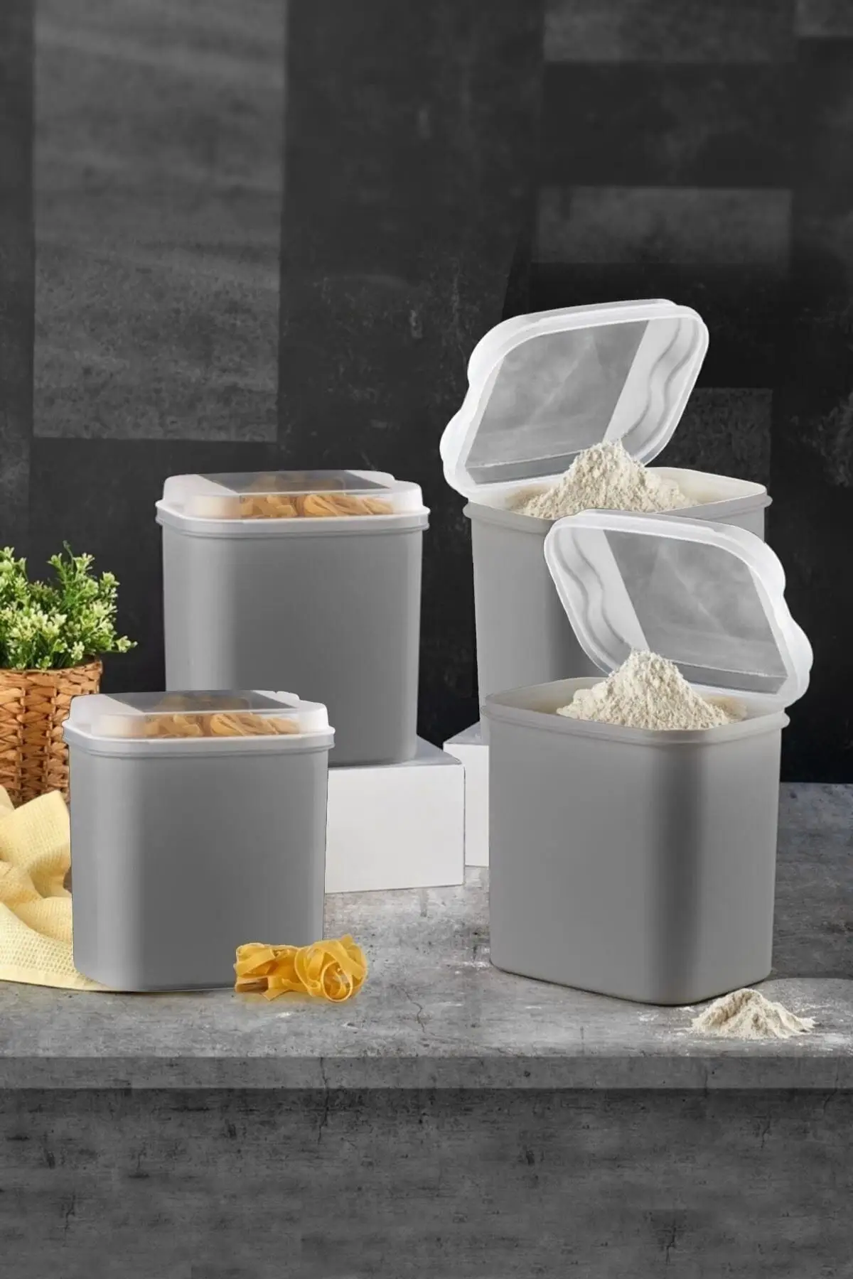 

DOLBOVI 4 pcs flour and pulses container 4,5 liters gray