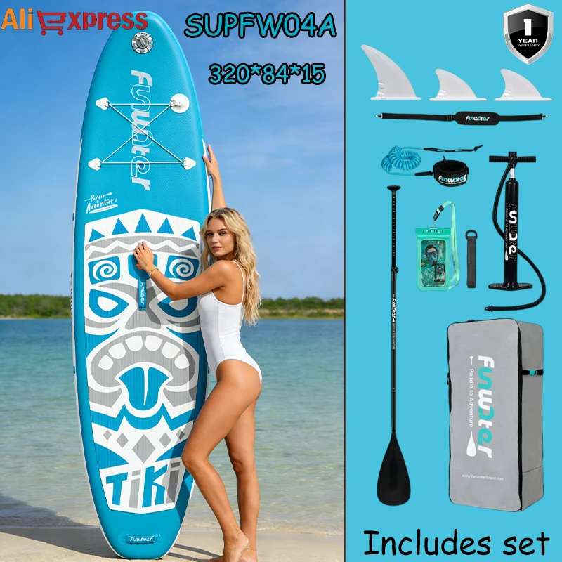 Funwater SUPFW04A Ultraleichtes aufblasbares Paddleboard 320*84*15 cm, PVC-Material, für Erwachsene, Wassersport, Yoga, Angeln, Reisen, Meeresurfen, rutschfestes Paddleboard