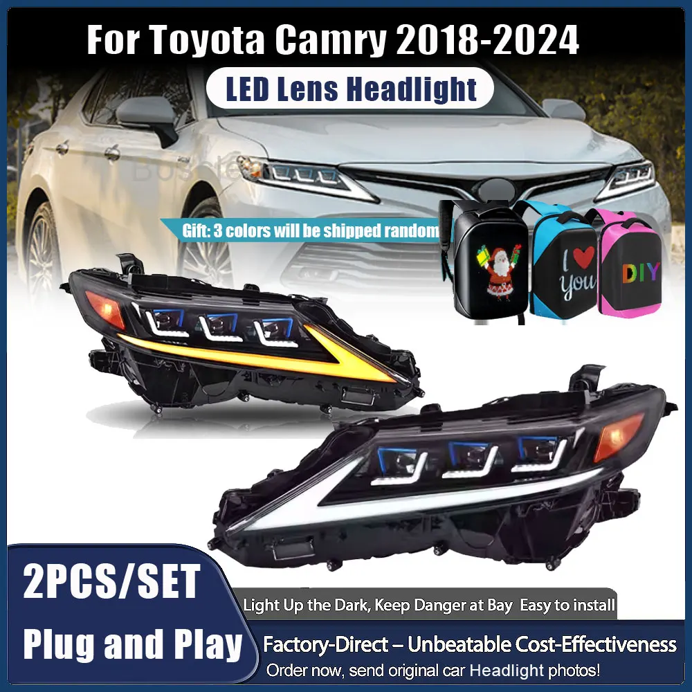 

Для Toyota Camry восьмого поколения (2018-2024) — светодиодные фары в сборе с модифицированными дневными ходовыми огнями и функцией динамических указателей поворота, автоаксессуары