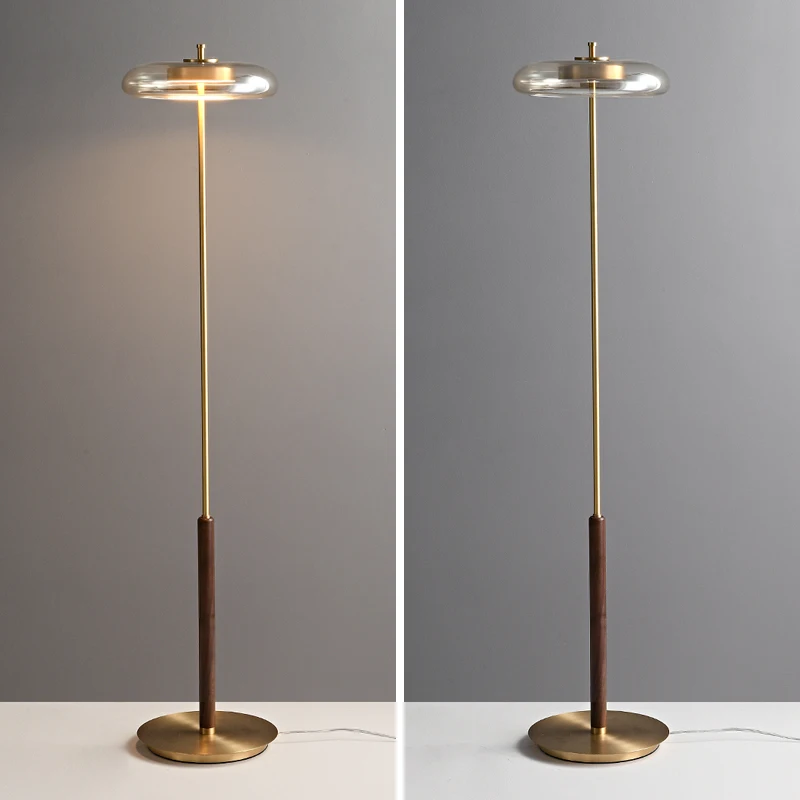 Vintage pre-owned walnut brass table, wabi-sabi style bedroom, bedside living room, decorative floor lamp