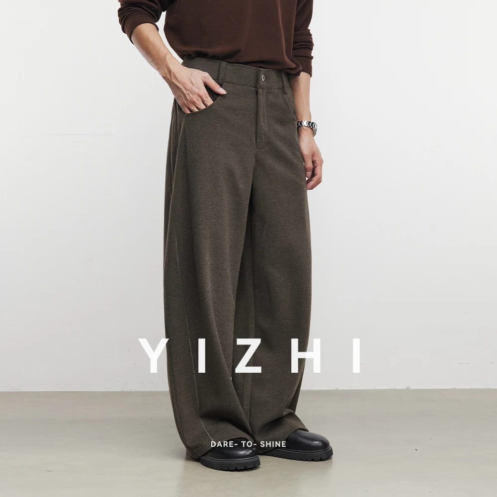 Moda masculina 430g pesado velo-forrado calças casuais americano cor sólida calças de perna larga masculino 2025 inverno commuter calças
