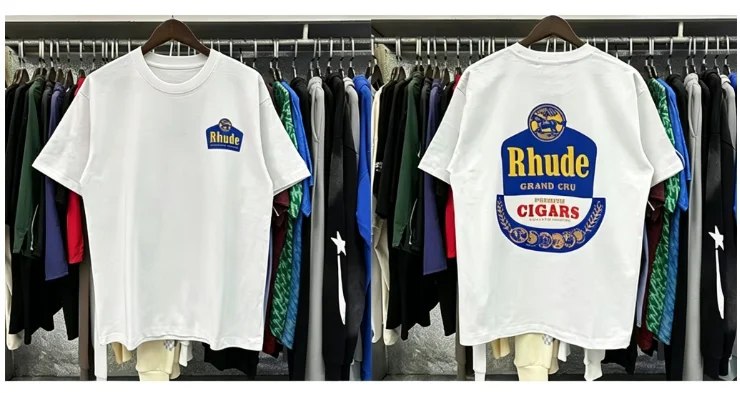 2026 New RHUDE Short Sleeved Retro Label Printed Short Sleeved T-shirt Loose Casual High-quality Men's Clothing