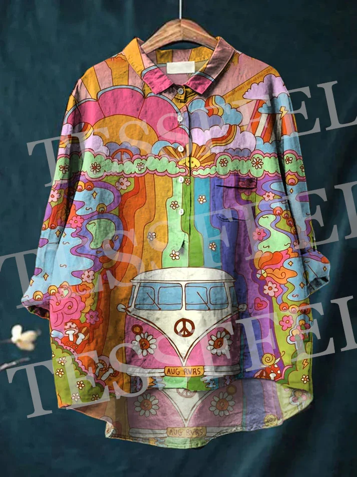 NewFashion Colorful Graffiti Flower Gradient Hippie Funny Retro 3DPrint Vintage Harajuku Casual Pocket Shirts Long Sleeves X17