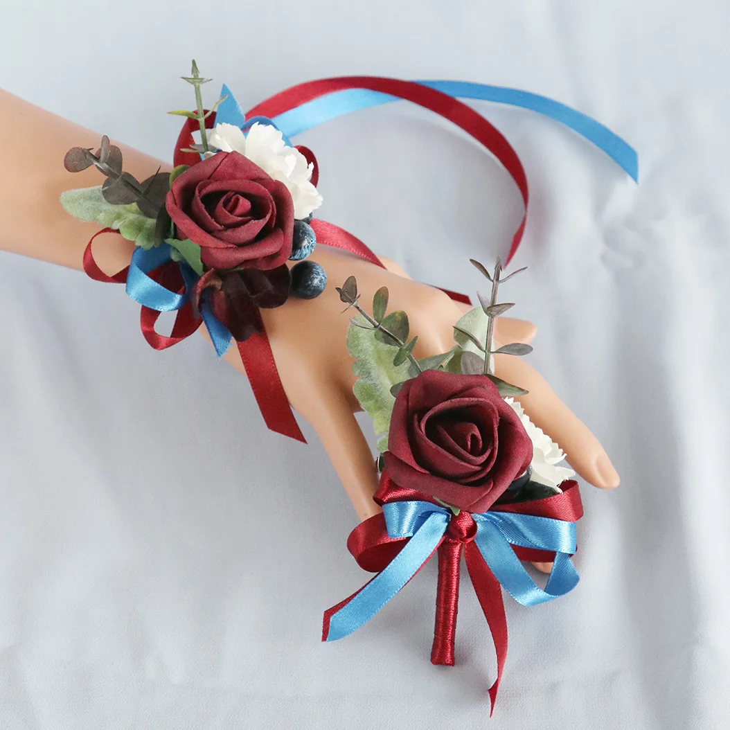 Western style wedding bridegroom bride corsage wedding dress lapel flower sisters boudoir wrist flower simulation decoration