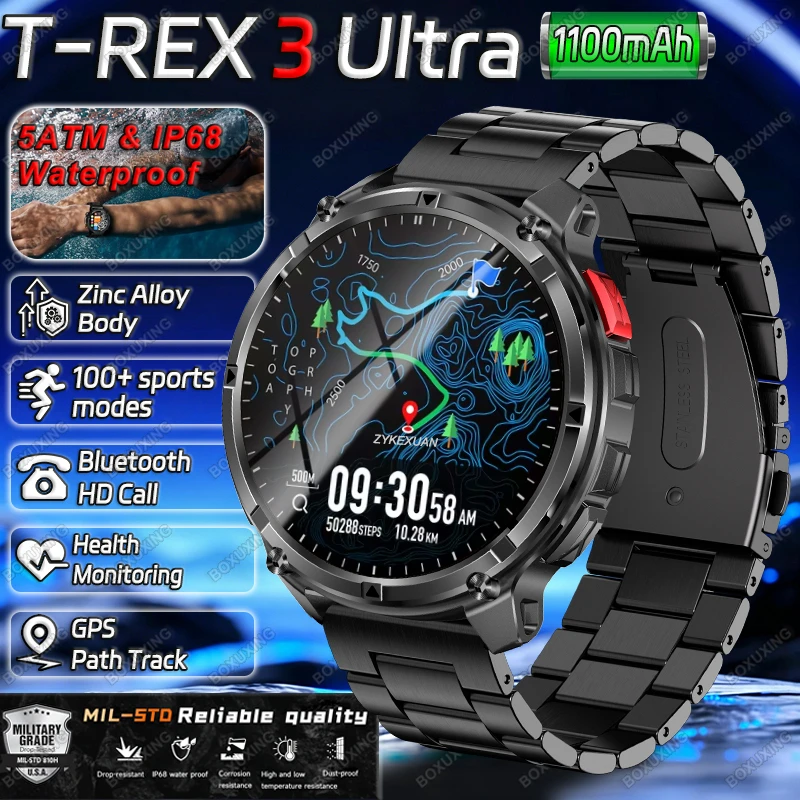 

New T-Rex3 Ultra 1100mAh Battery Smart Watch Men Compass 5ATM Waterproof Heart Rate Sports Fitness Tracker GPS Track Smartwatch