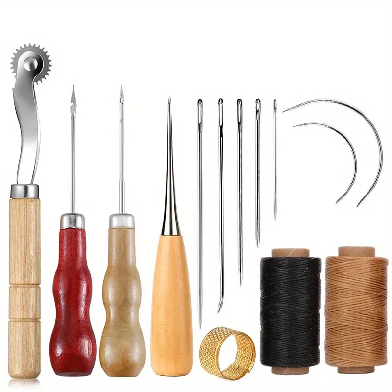 Leder-Nähset, Leder-Reparaturset mit Nähschilfer, Nadeln, gewachstem Faden, Polster-Reparaturset, Hochleistungs-Nähwerkzeuge