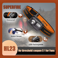 SUPERFIRE HL23 Mini LED USB-C Rechargeable Headlamp Motion Sensor Headlight 9 Modes Light for Camping Fishing Working Lantern