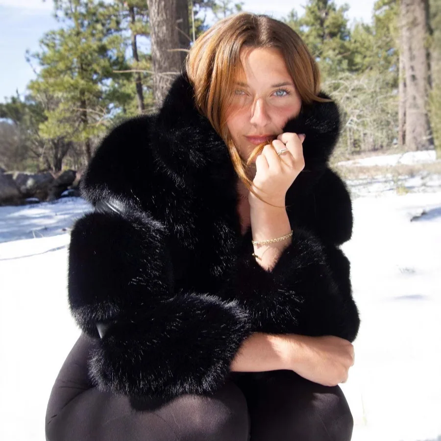 Kurtka zimowa damska KIDCRKJ z ekoskóry, stójka, łączona kurtka ze sztucznego futra dla kobiet, elegancka damska kurtka ze sztucznego futra 2025