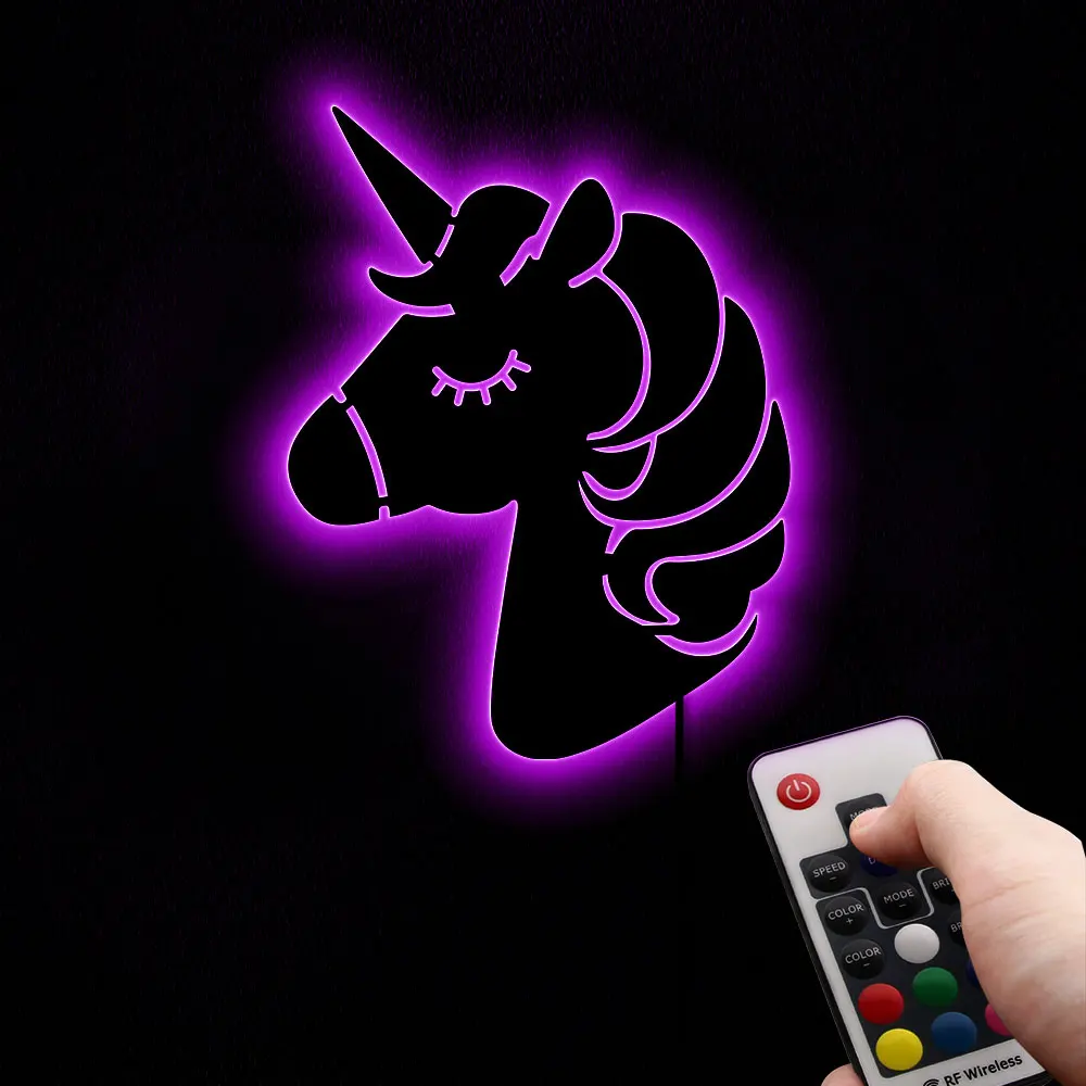 Unicorn Color Changeable Light Up Wall Mirror Kids Living Room Mirror Wall Lamp Lighting Home Wall Decor Unicorn Gifts for Girls