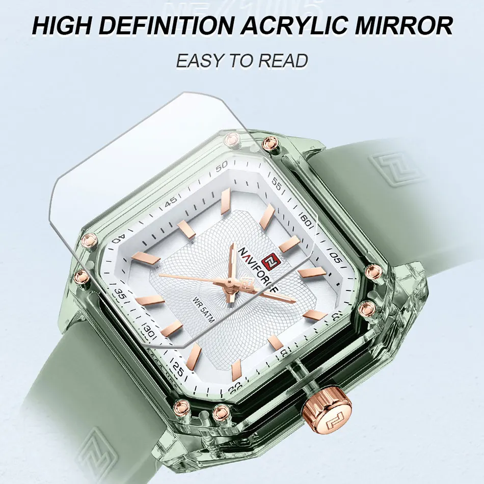 NAVIFORCE Luxury Women Watches Square Dial Silicone Strap Lady Watch New Quartz Watch for Couple Wristwatchs Montre Femme Reloj