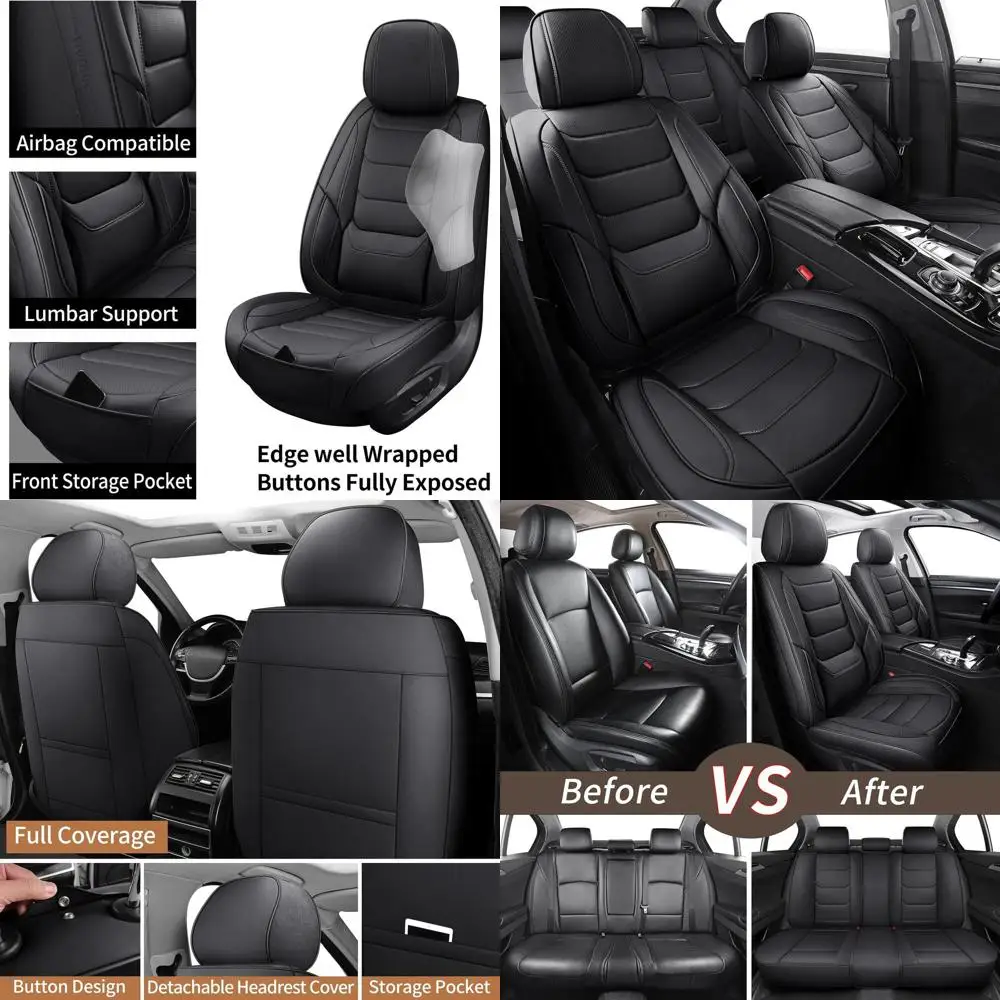 

Кожаные чехлы на автомобильные сиденья, полный комплект, дышащие автомобильные чехлы на сиденья, водонепроницаемые защитные чехлы на сиденья, универсальные, подходят для большинства автомобилей