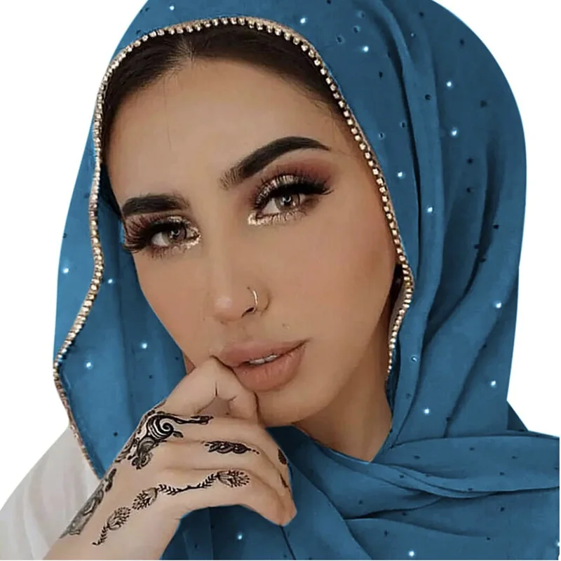 Bubble Pearl Chiffon Scarf Women Long Headscarf Diamonds Head Wrap Shawl Turban Bandanas Headband Bufanda Foulard Turbante Mujer