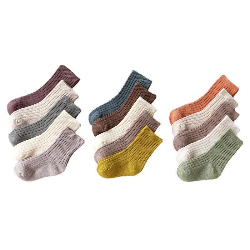 0-8Y 5Pairs 2023 spring and autumn new children's socks boys and girls socks double needle tube baby newborn socks