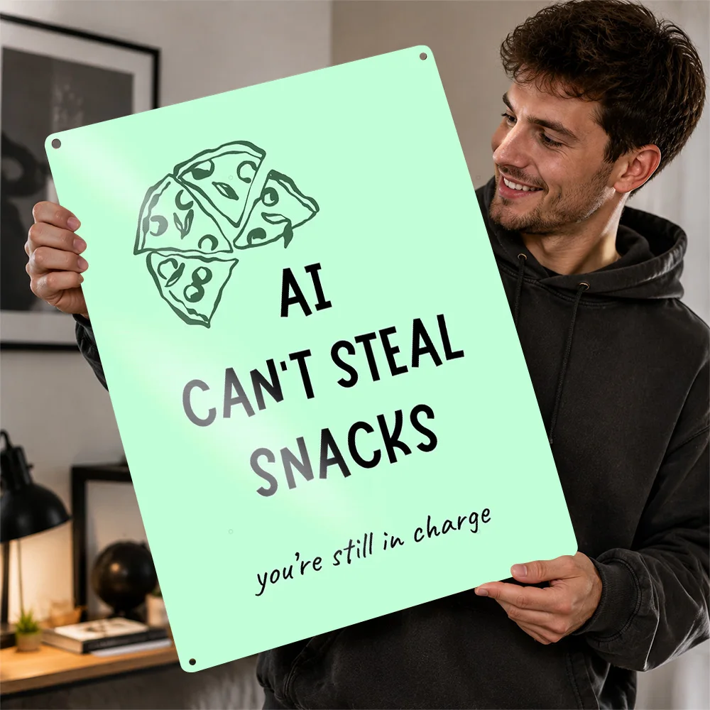 AI Can't Steal Snacks Funny AI Humor Personalized 3D Textured Metal Poster Wall Art Vintage Tin Signs for Home Deco House Decor