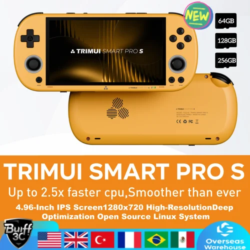 Imagen 1 del producto Consola de juegos portátil Trimui Smart Pro S, pantalla IPS de 4,96 pulgadas, sistema Linux, Joystick, iluminación RGB, videojuegos Retro, regalos Smartpros