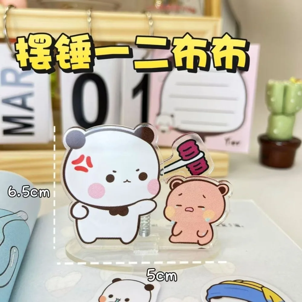 Cute Bubu Dudu Cartoon White and Grey Couple Bears Creative Acrylic Plaque Action Figure Stand Model Plate Desktop Ornaments