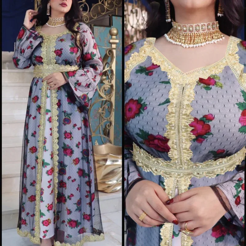 2025 Ramadan Eid Arab Dubai Islamic Clothing Muslim Wedding Dress Fashion Women Patchwork Embroidery Indian Kaftan Maxi Dress - Image 2